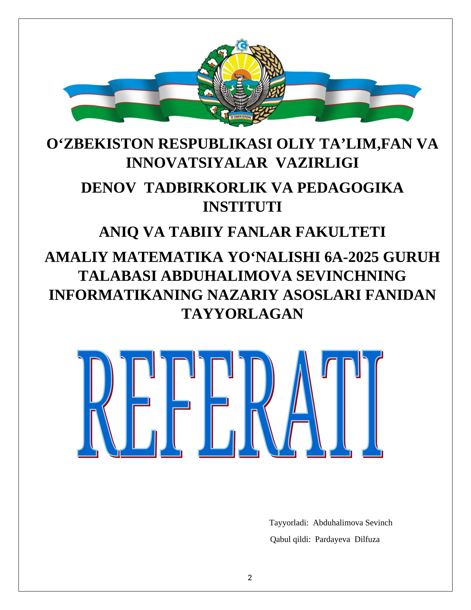 Informatikaning Nazariy Asoslari