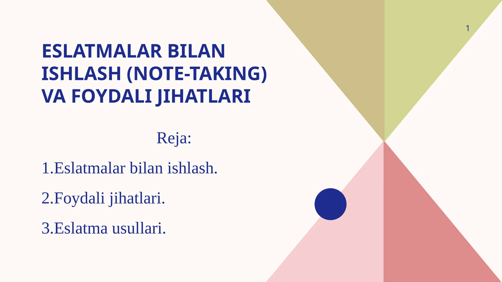 Eslatmalarbilanishlash(note-taking)vafoydalijihatlari