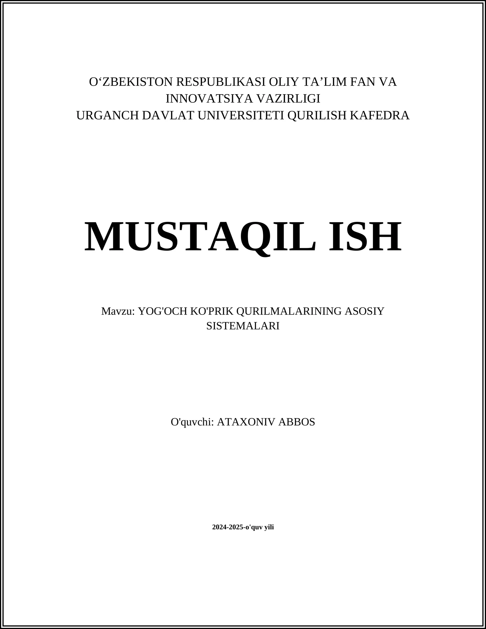 YOG'OCH KO'PRIK QURILMALARINING ASOSIY SISTEMALARI