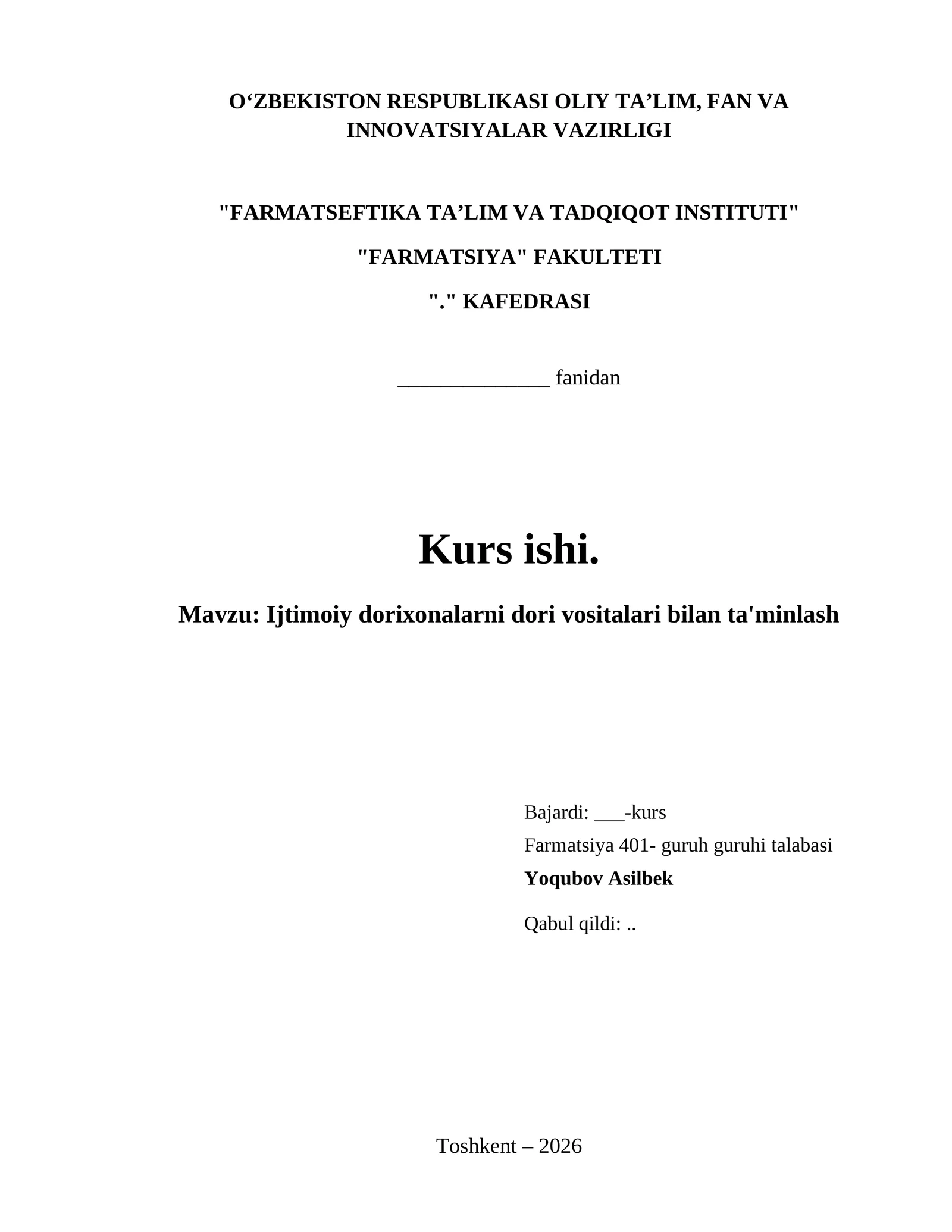 Ijtimoiy dorixonalarni dori vositalari bilan ta'minlash