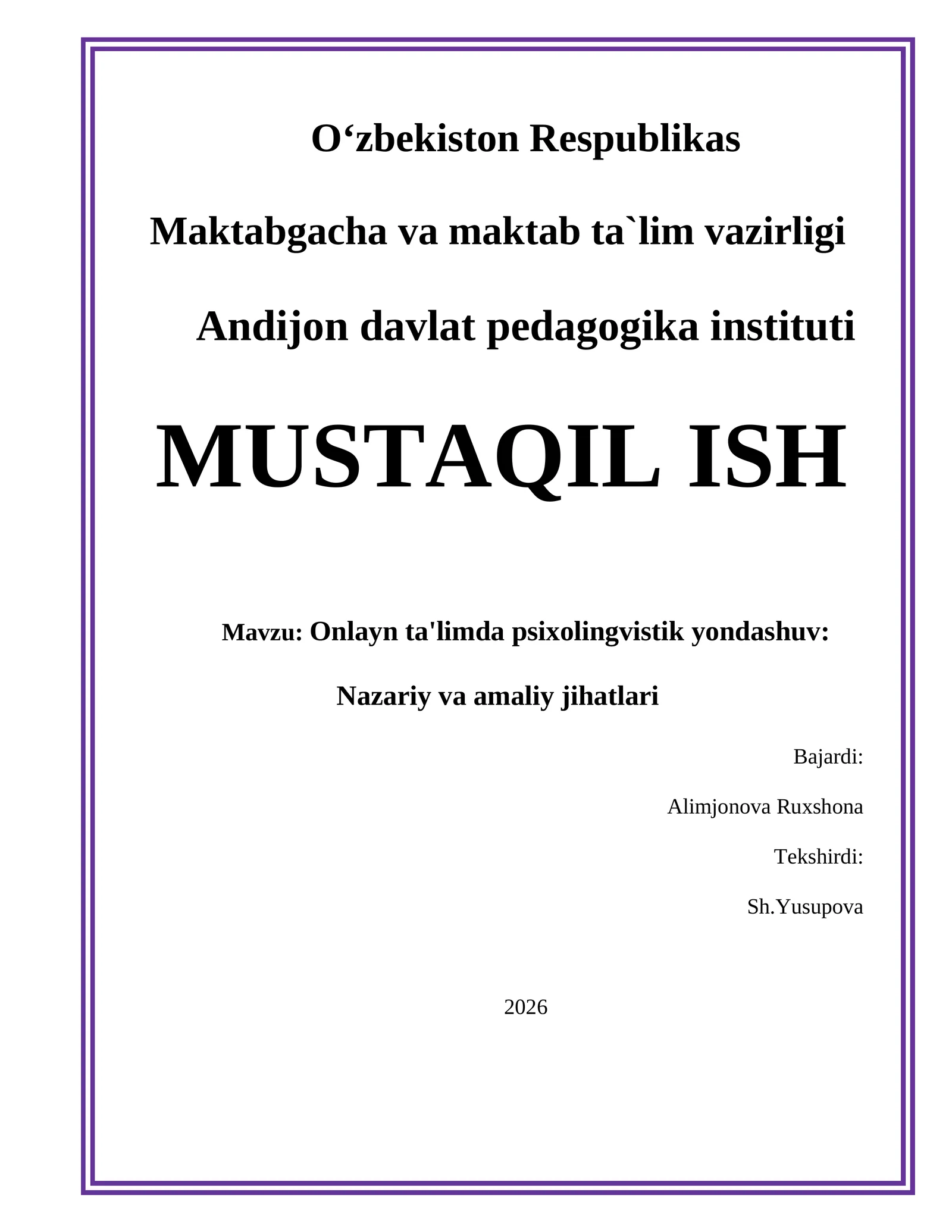 Onlayn ta'limda psixolingvistik yondashuv: Nazariy va amaliy jihatlari