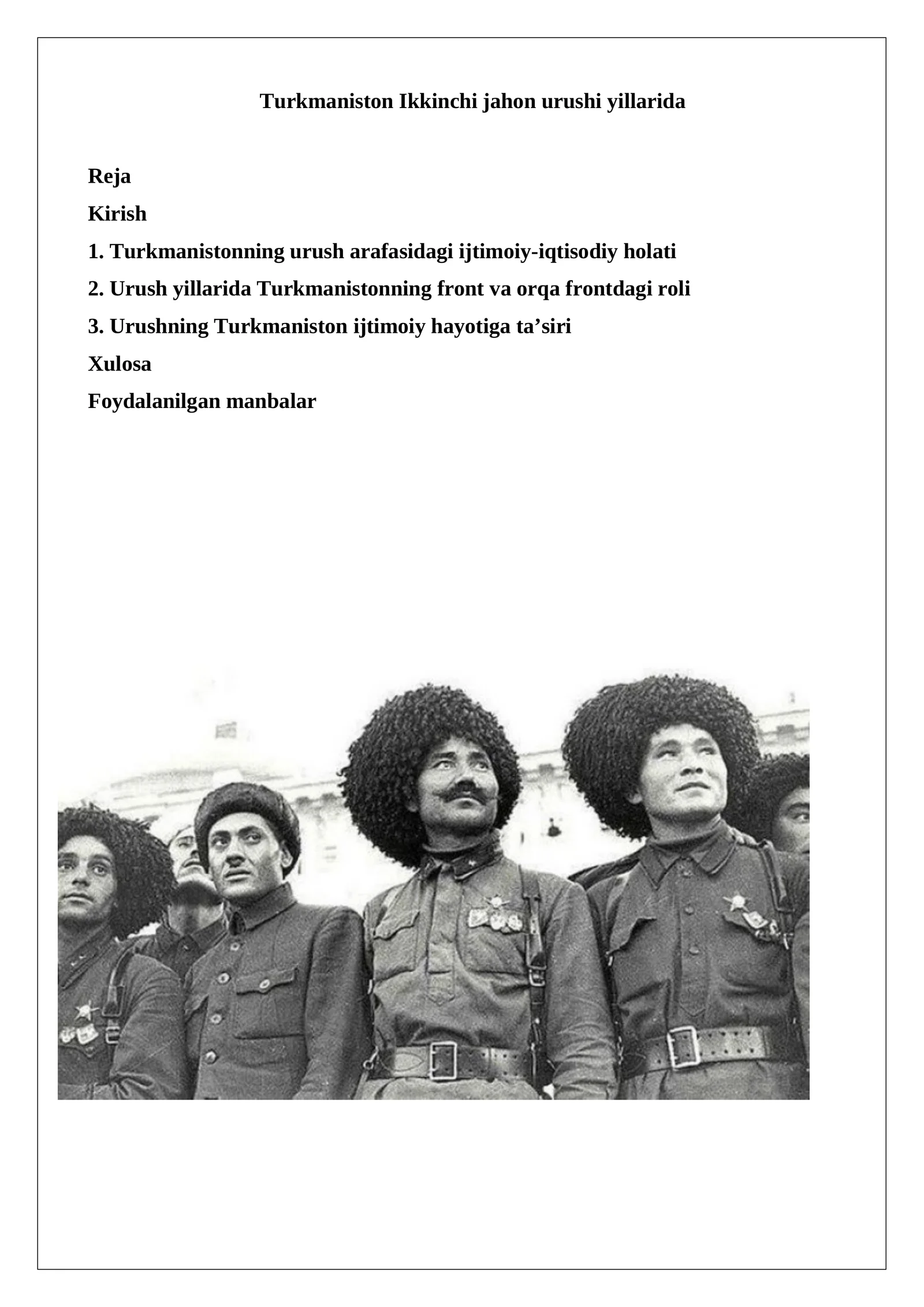 Turkmaniston Ikkinchi jahon urushi yillarida