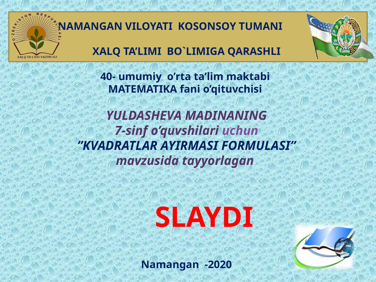 Kvadratlar ayirmasi formulasi