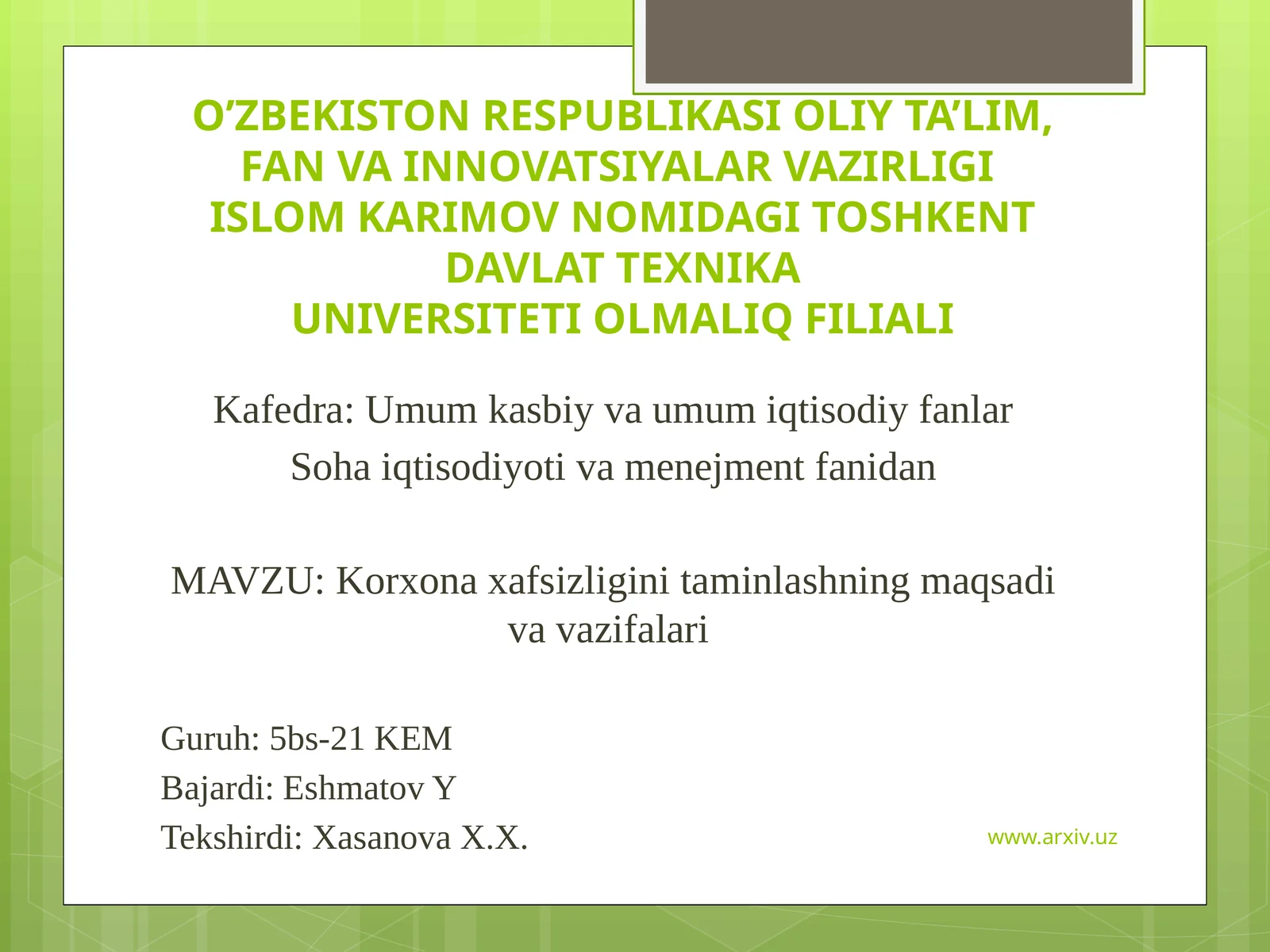 Korxonaxafsizliginitaminlashningmaqsadivavazifalari