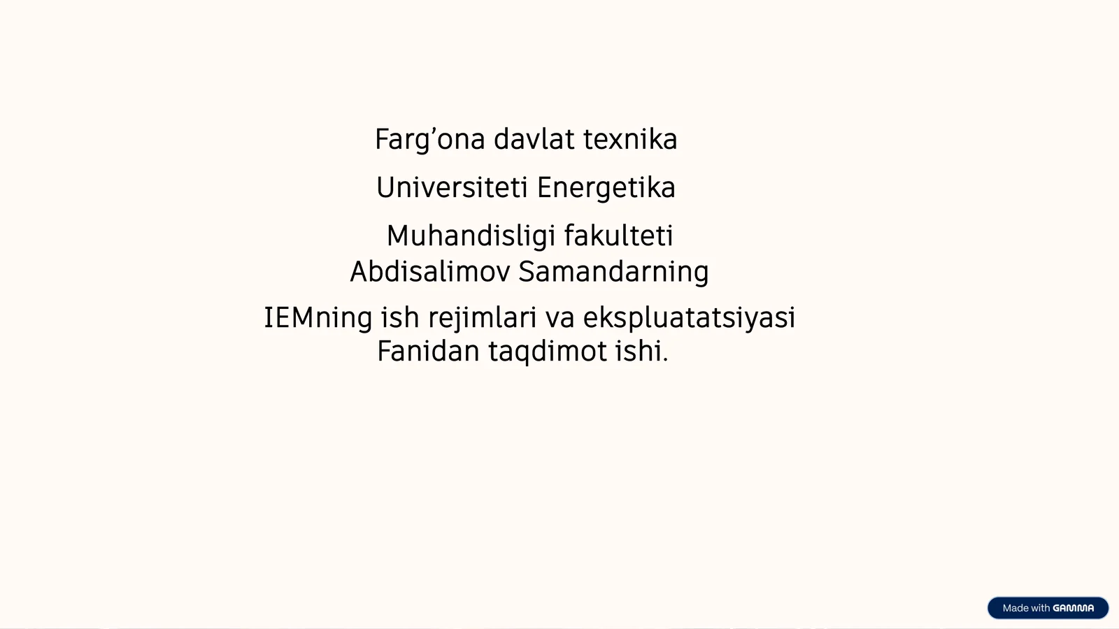 IEMning ish rejimlariva ekspluatatsiyasi