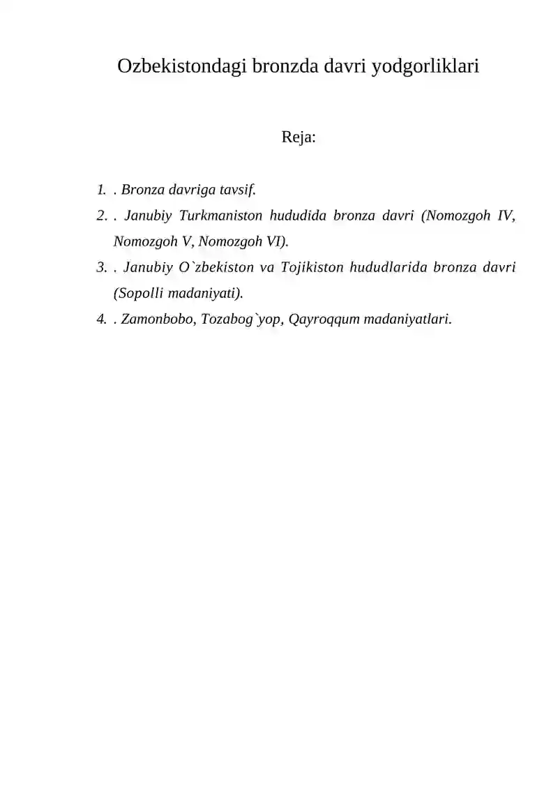 Ozbekistondagi bronzda davri yodgorliklari