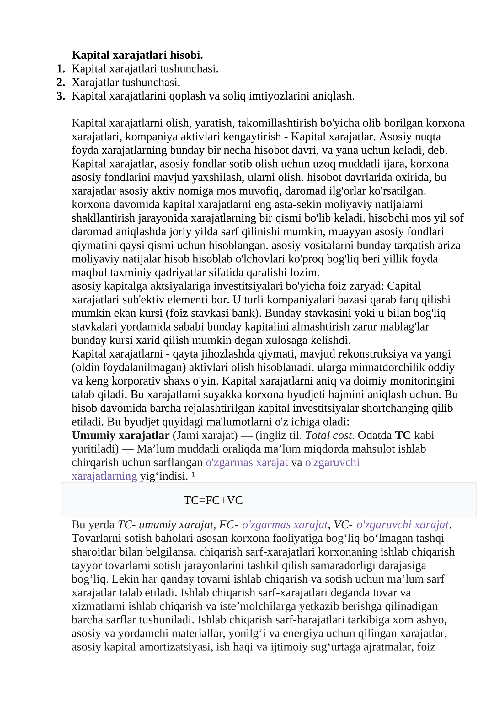Kapital xarajatlari hisobi