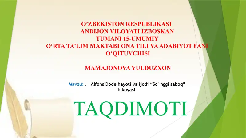 Alfons Dode hayoti va “So`nggi saboq” hikoyasi