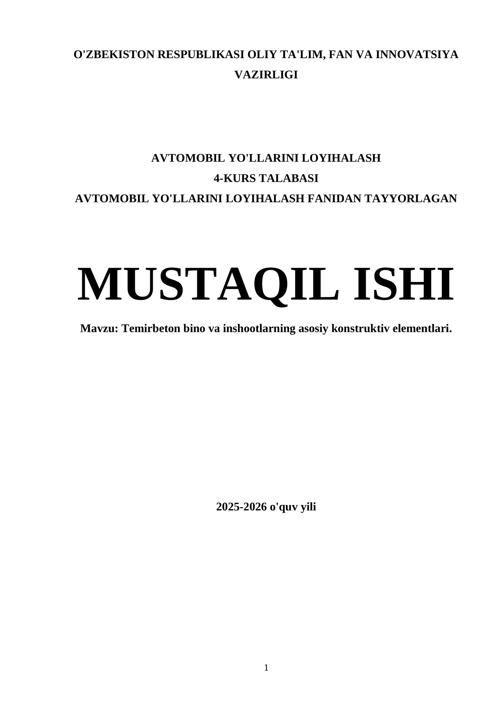 Temirbeton bino va inshootlarning asosiy konstruktiv elementlari