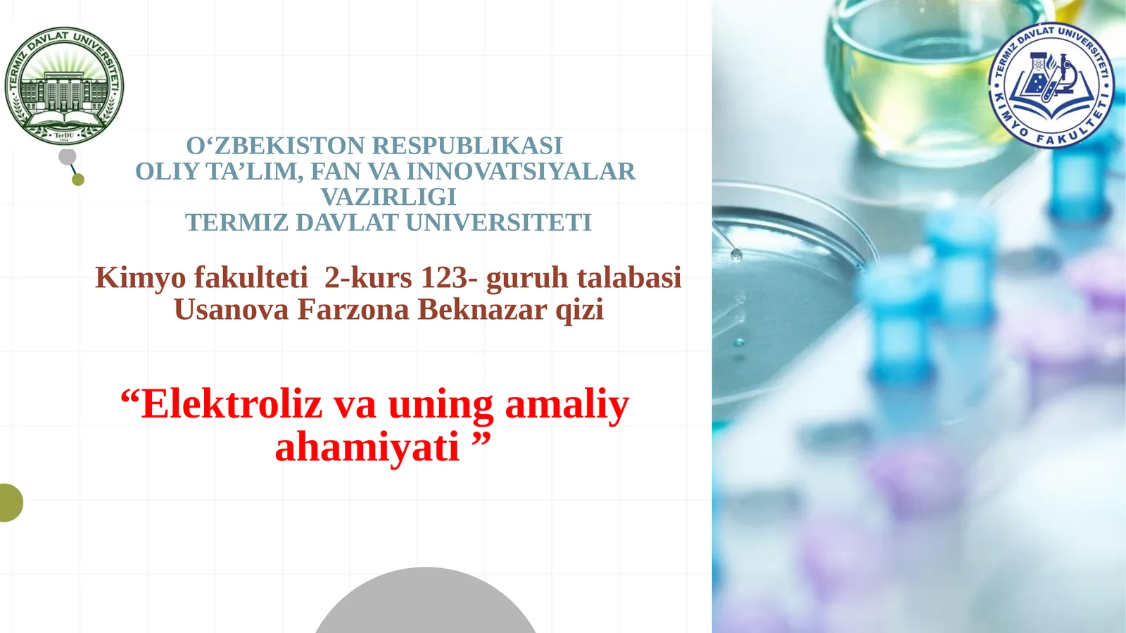 Elektroliz va uning amaliy ahamiyati