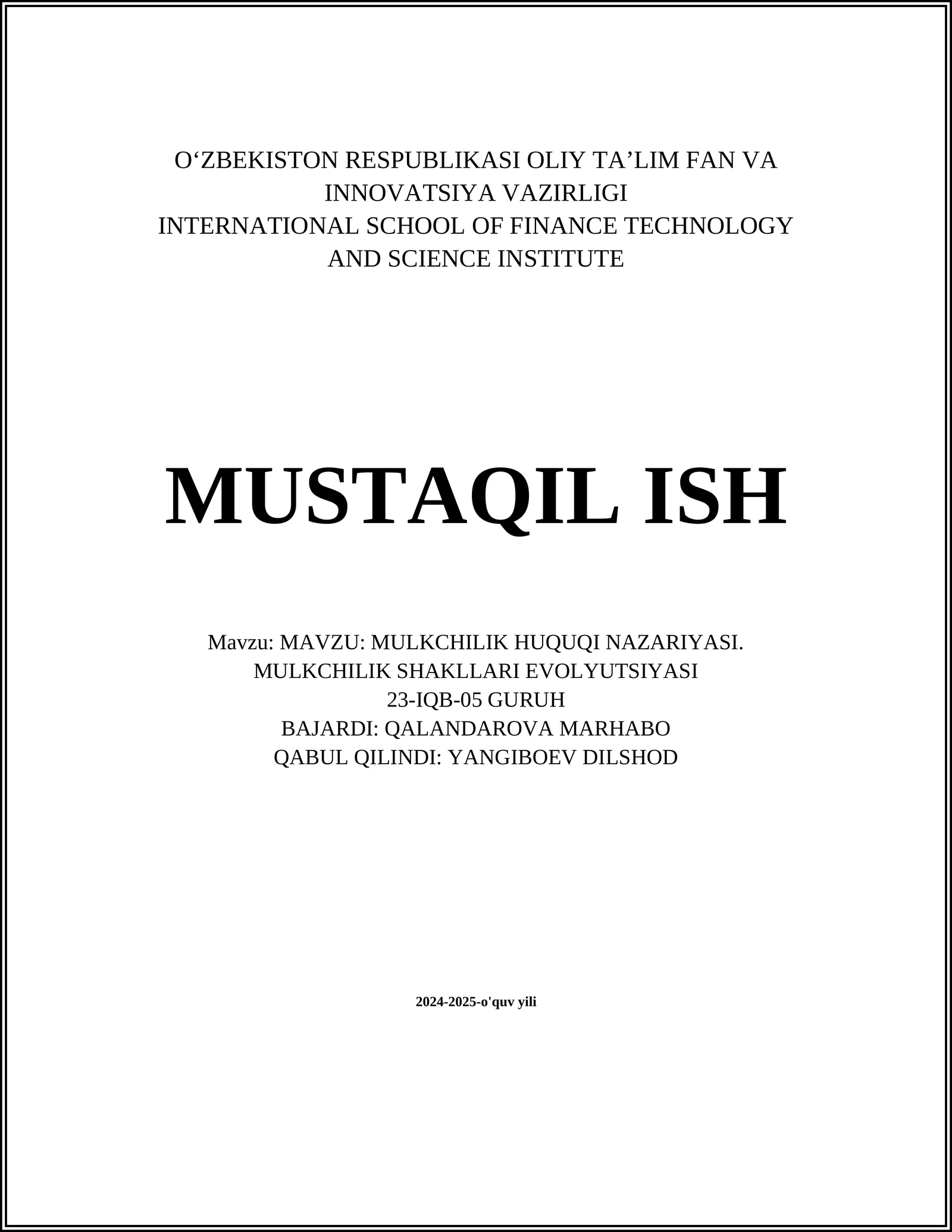 MULKCHILIK HUQUQI NAZARIYASI