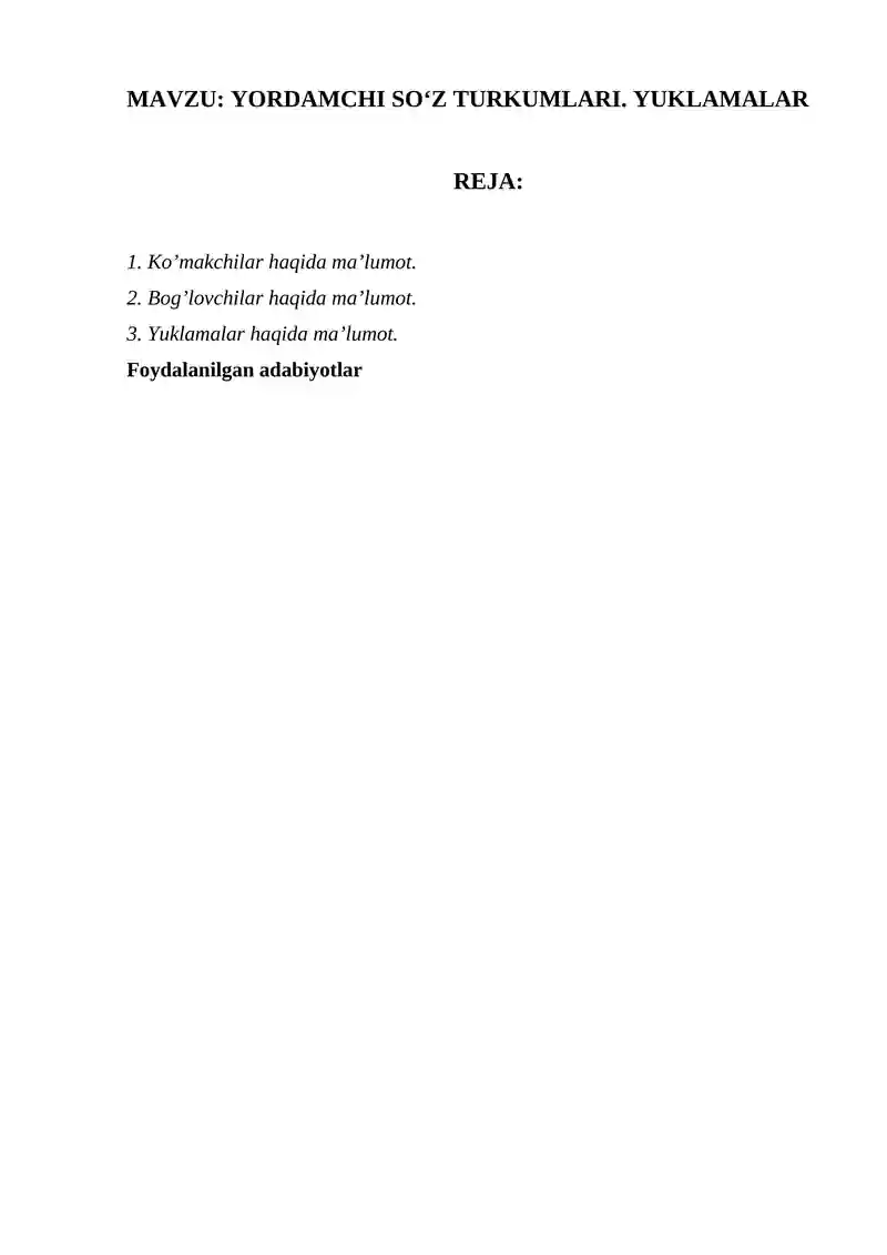 YORDAMCHI SO‘Z TURKUMLARI