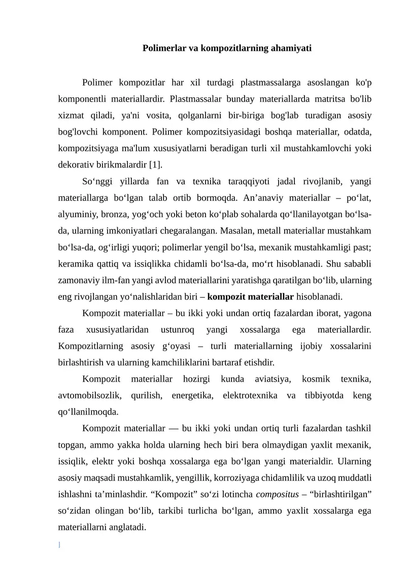 Polimerlar va kompozitlarning ahamiyati