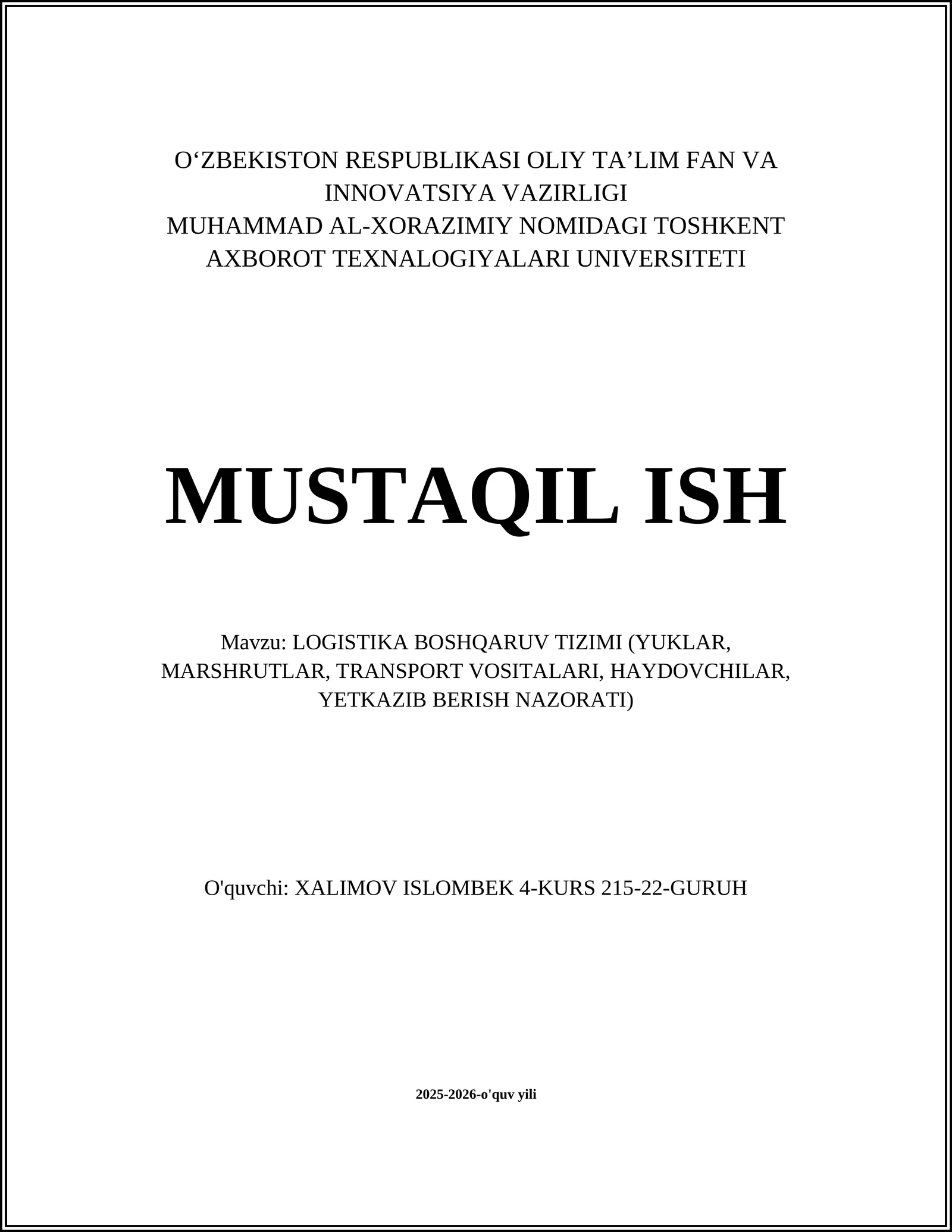 LOGISTIKA BOSHQARUV TIZIMI