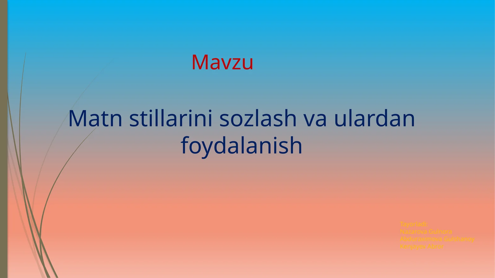 Matn stillarini sozlash va ulardan foydalanish