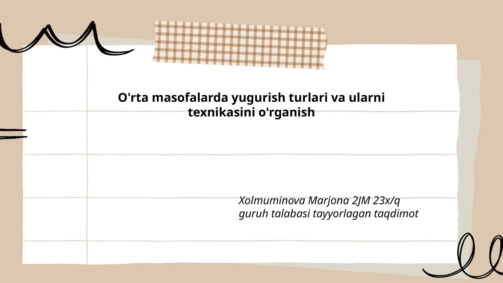 O'rta masofalarda yugurish turlari va ularni texnikasini o'rganish