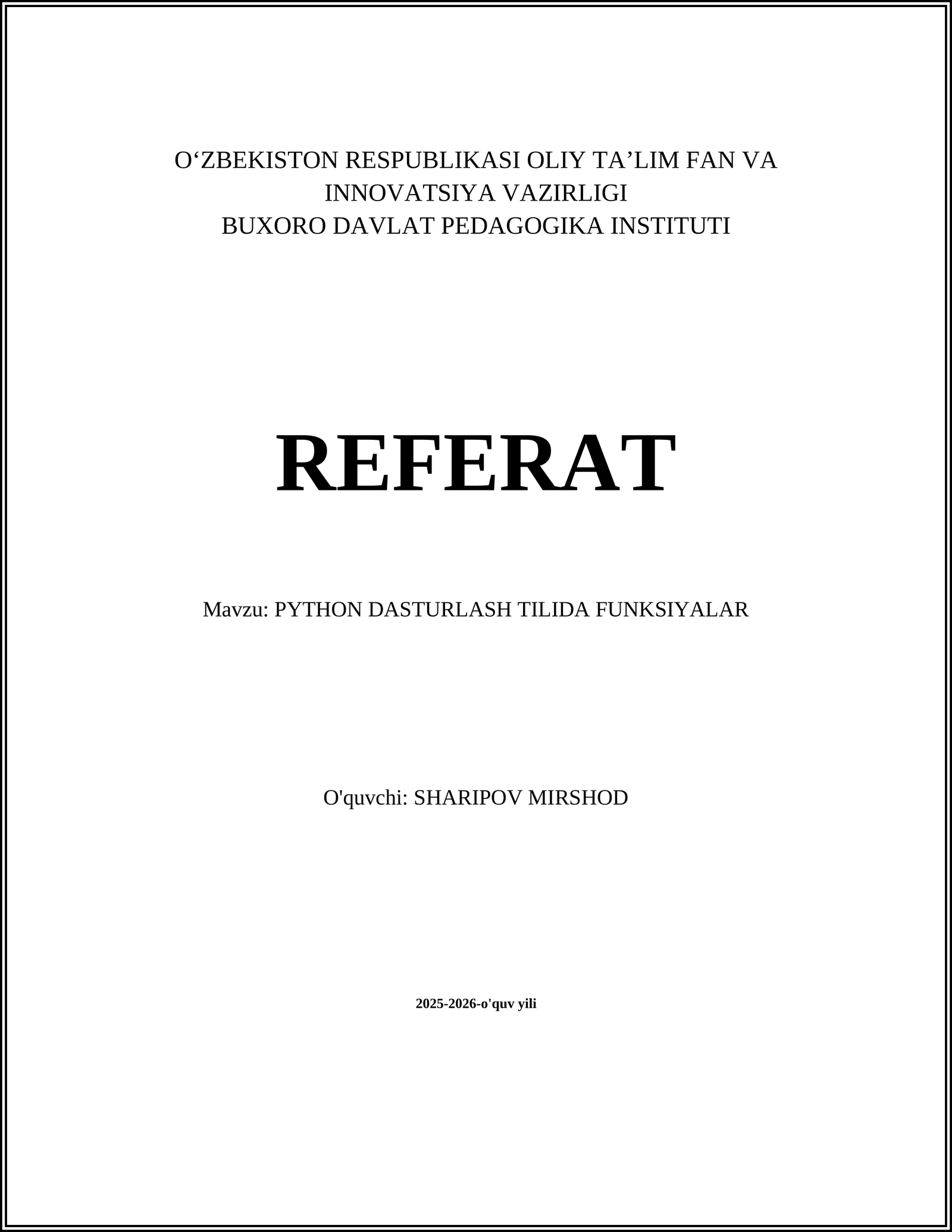 PYTHON DASTURLASH TILIDA FUNKSIYALAR