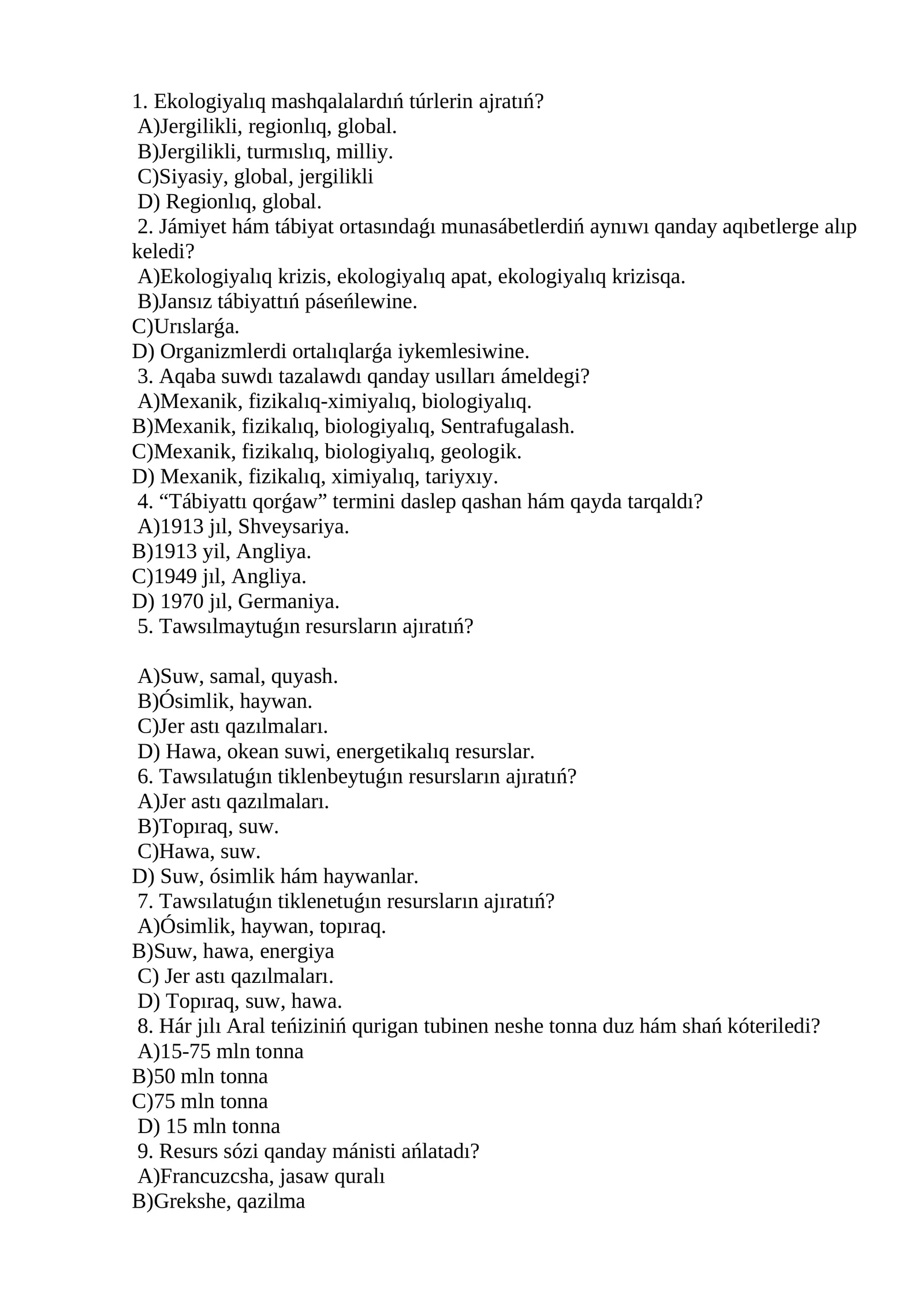 Ekologiyalıq mashqalalar