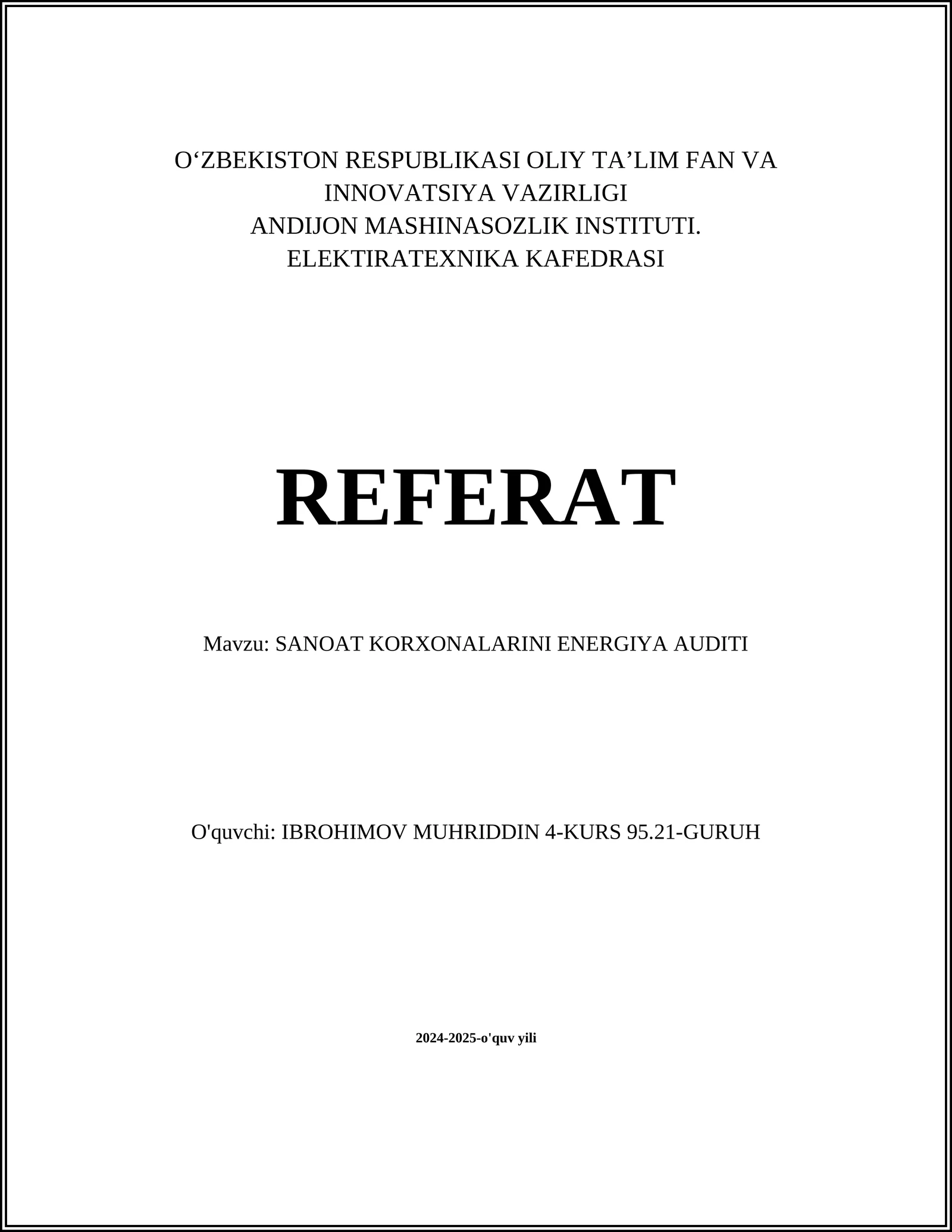 SANOAT KORXONALARINI ENERGIYA AUDITI