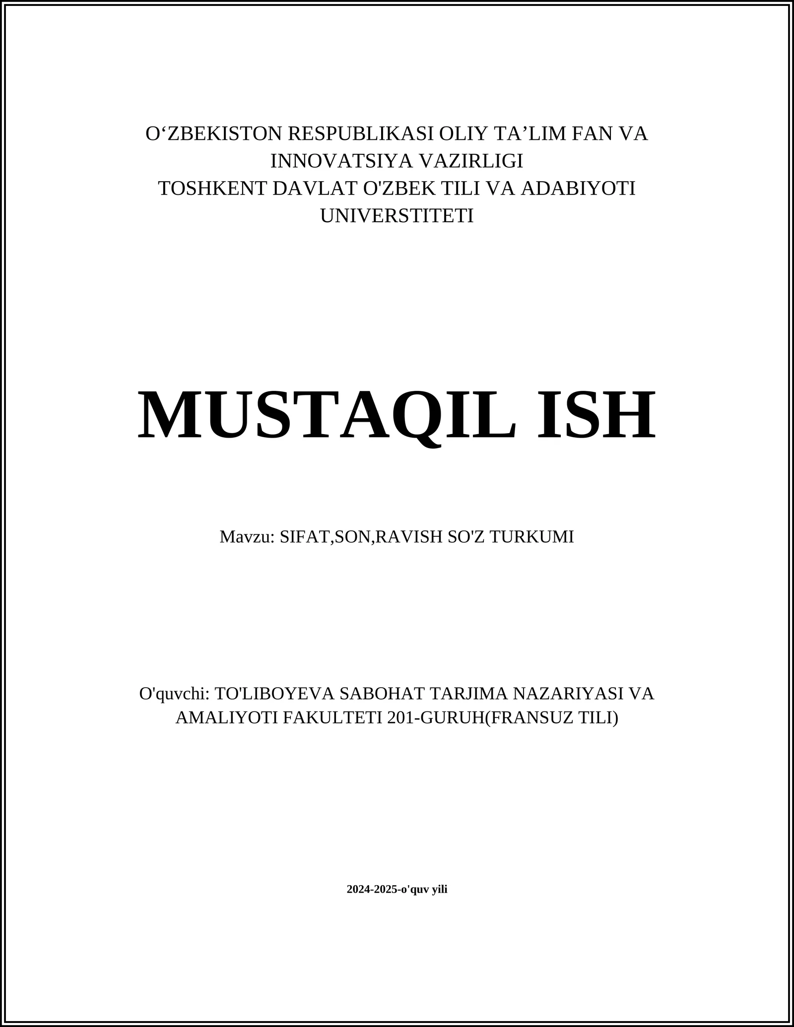 SIFAT,SON,RAVISH SO'Z TURKUMI