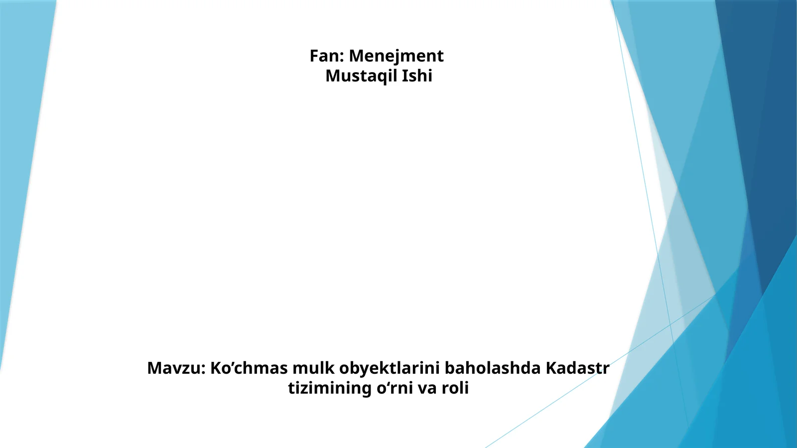 Ko’chmas mulk obyektlarini baholashda Kadastrizimi mavzusida tayyor taqdimot