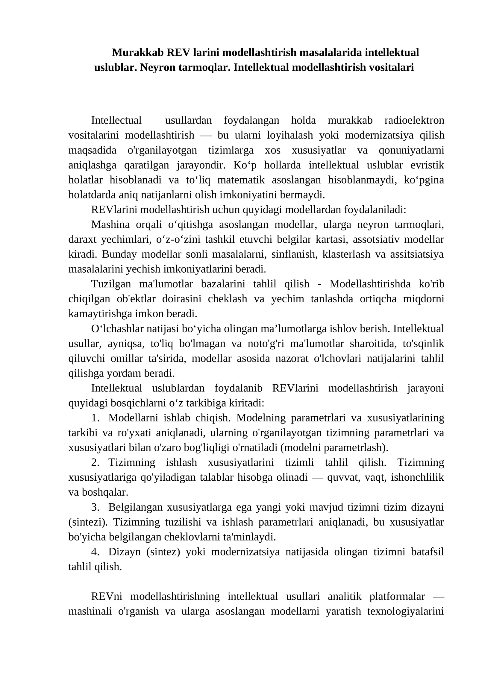 REVlarini modellashtirish uslubi