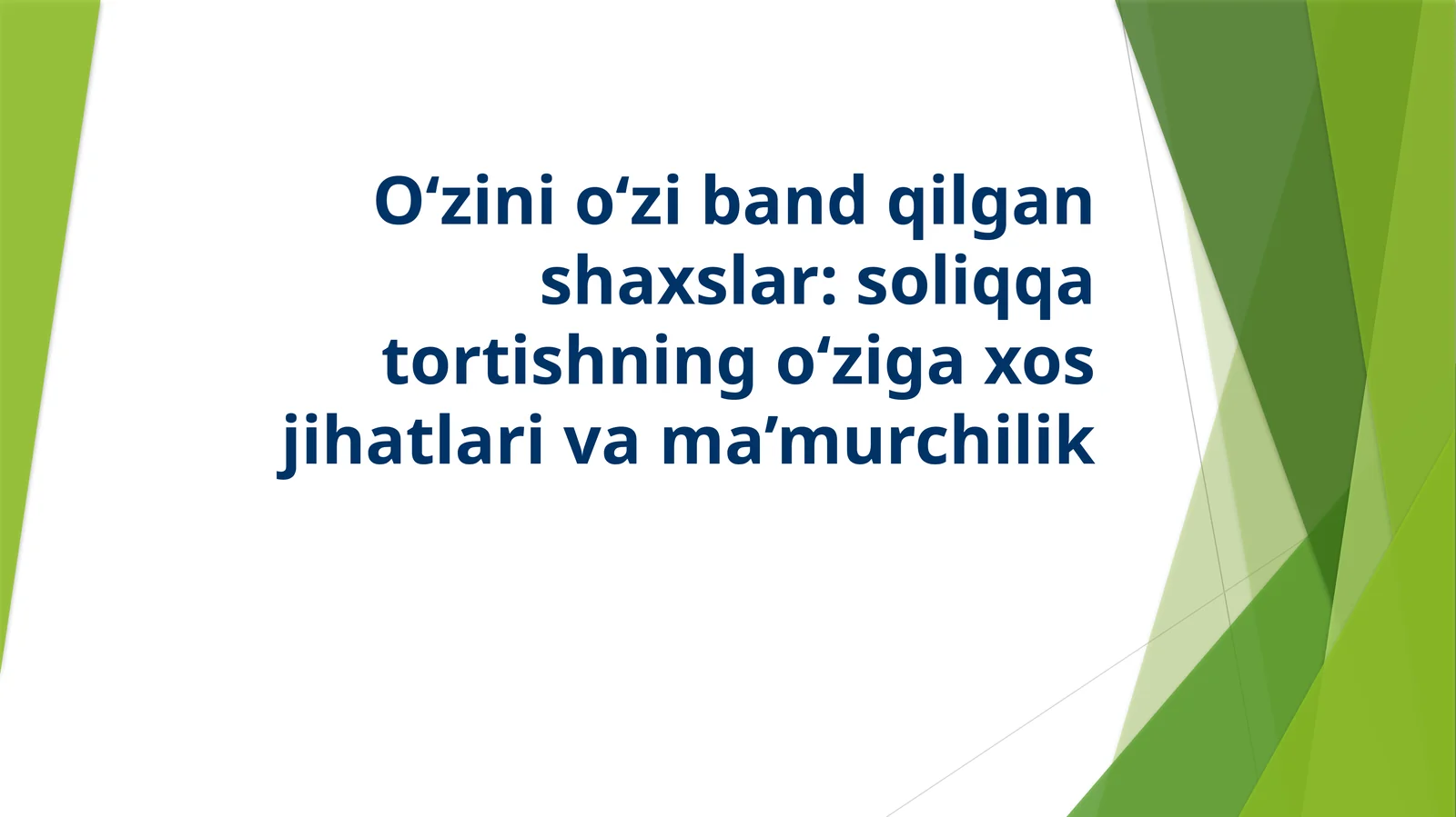 O‘zini o‘zi band qilgan shaxslar soliqqa tortishning o‘ziga xos jihatlari va ma’murchilik