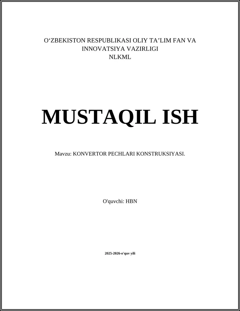Konvertor Pechlari Konstruksiyasi
