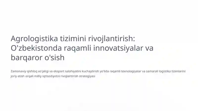 Agrologistika tizimini rivojlantirish