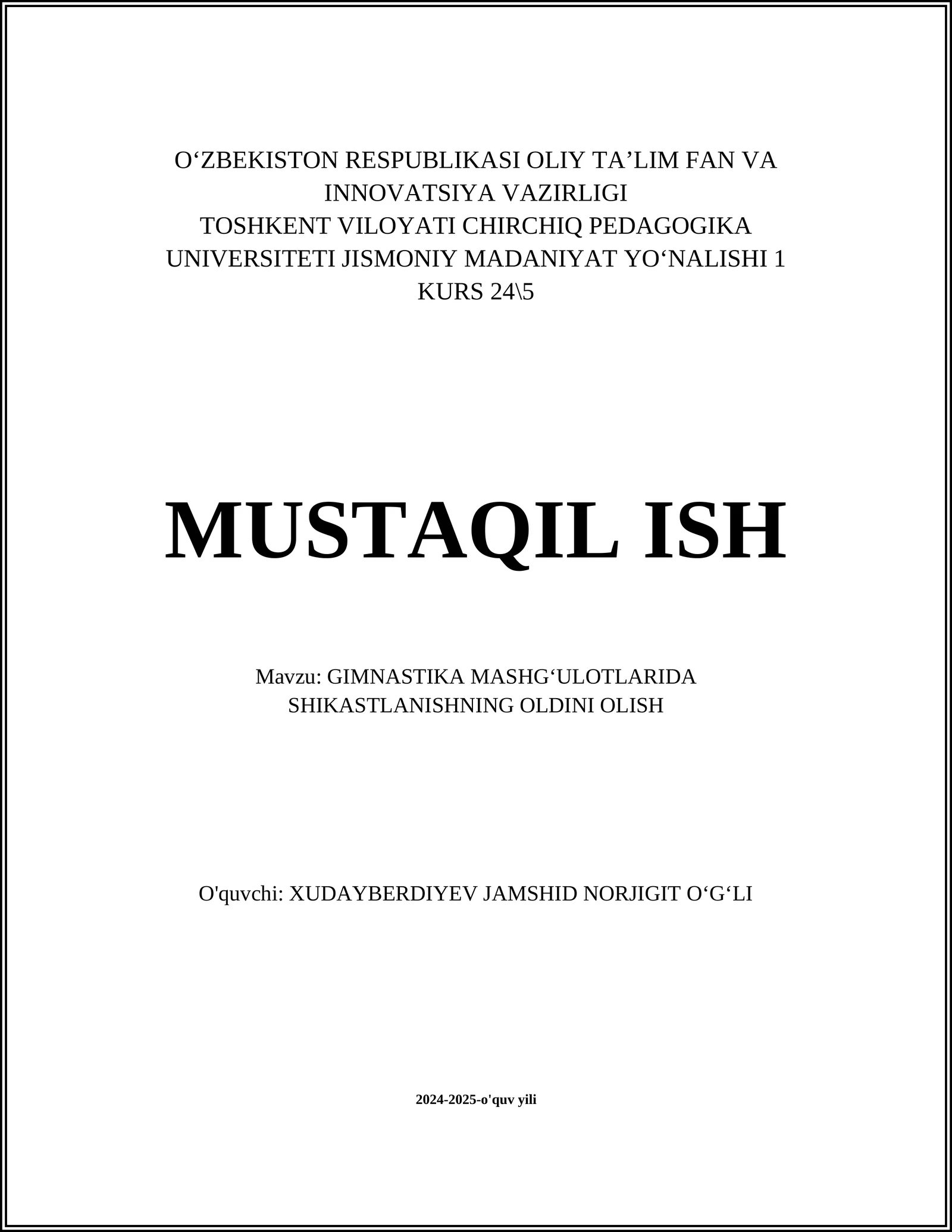GIMNASTIKA MASHGʻULOTLARIDA SHIKASTLANISHNING OLDINI OLISH