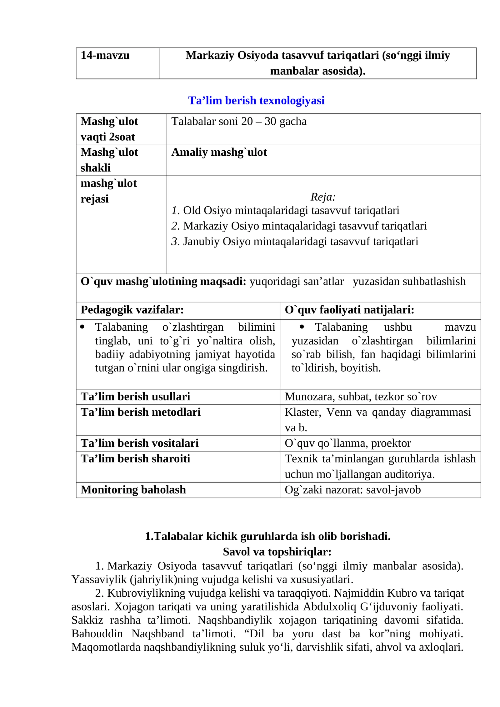 Markaziy Osiyoda tasavvuf tariqatlari (so‘nggi ilmiy manbalar asosida)