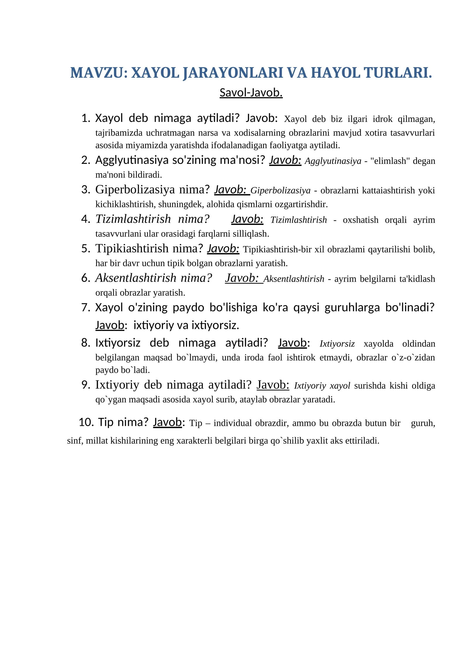 XAYOL JARAYONLARI VA HAYOL TURLARI