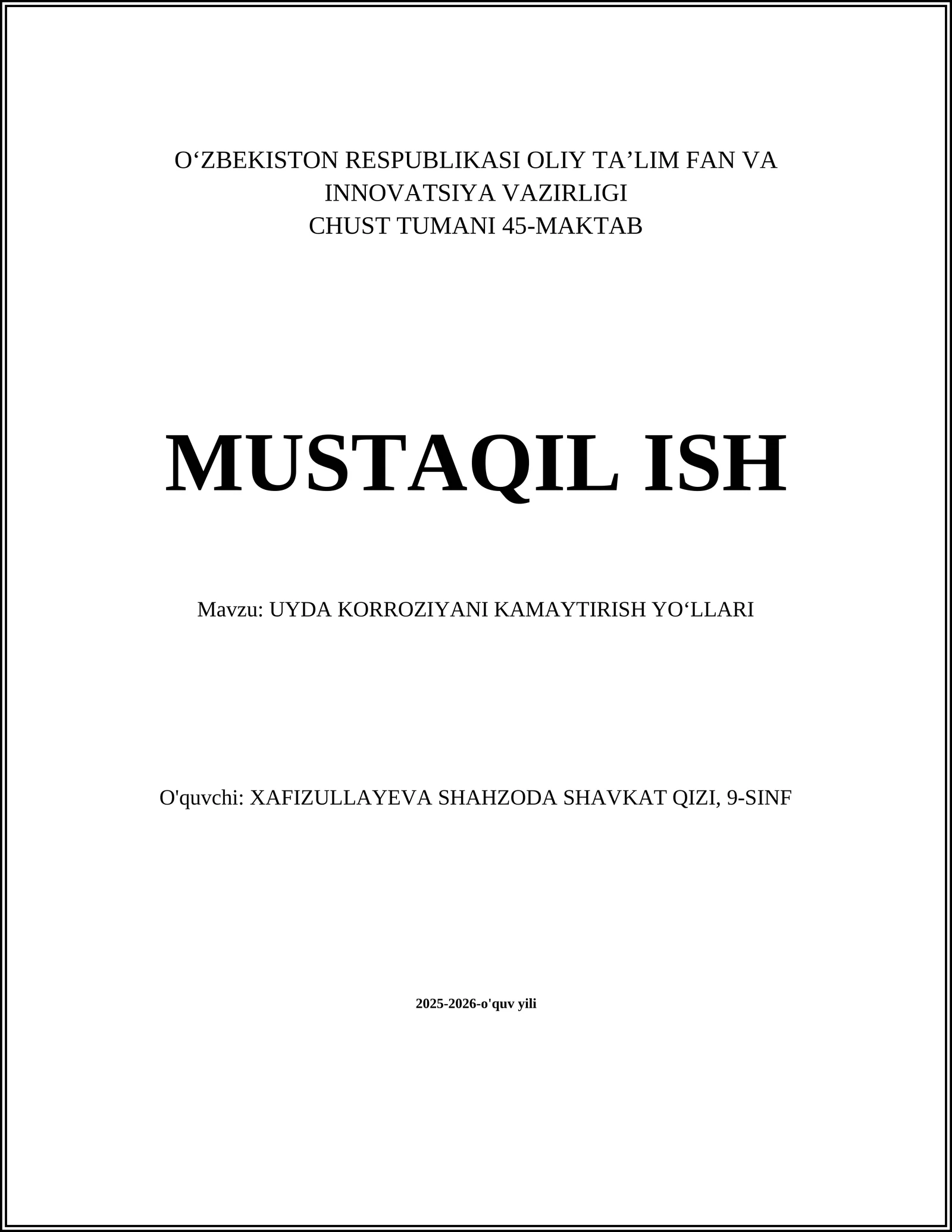 UYDA KORROZIYANI KAMAYTIRISH YOʻLLARI