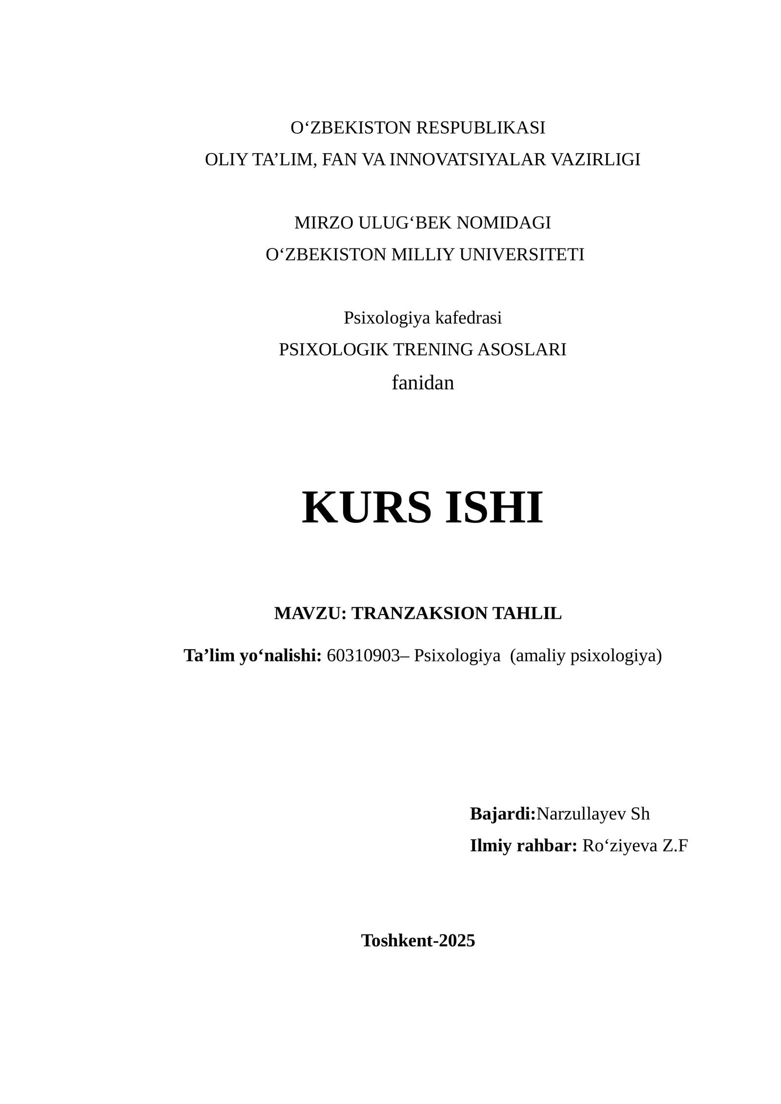 TRANZAKSION TAHLILNING NAZARIY ASOSLARI