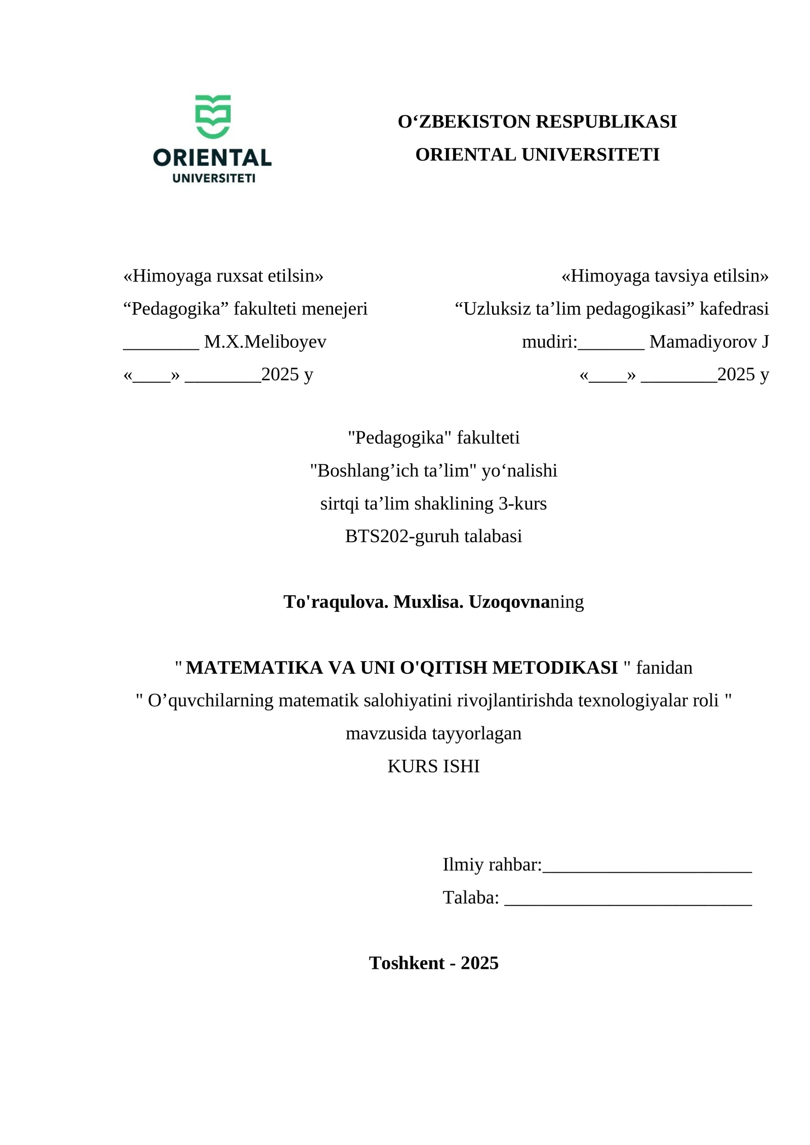 O’quvchilarning matematik salohiyatini rivojlantirishda texnologiyalar roli