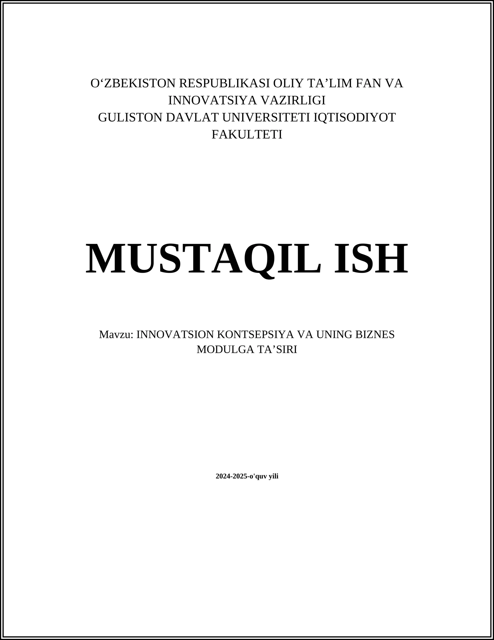 INNOVATSION KONTSEPSIYA VA UNING BIZNES MODULGA TAʼSIRI