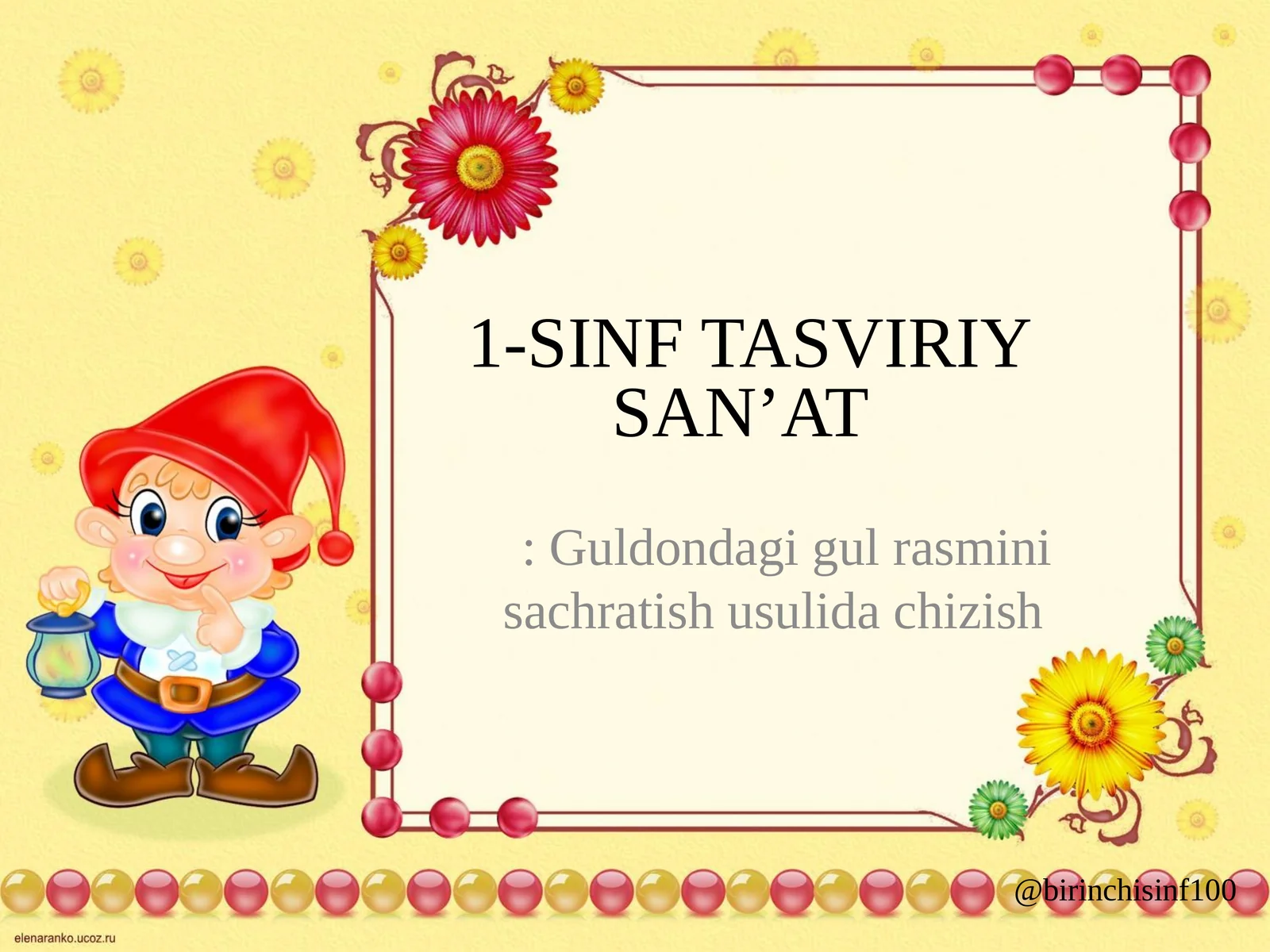 1-SINF TASVIRIY SAN’AT: Guldondagi gul rasmini sachratish usulida chizish