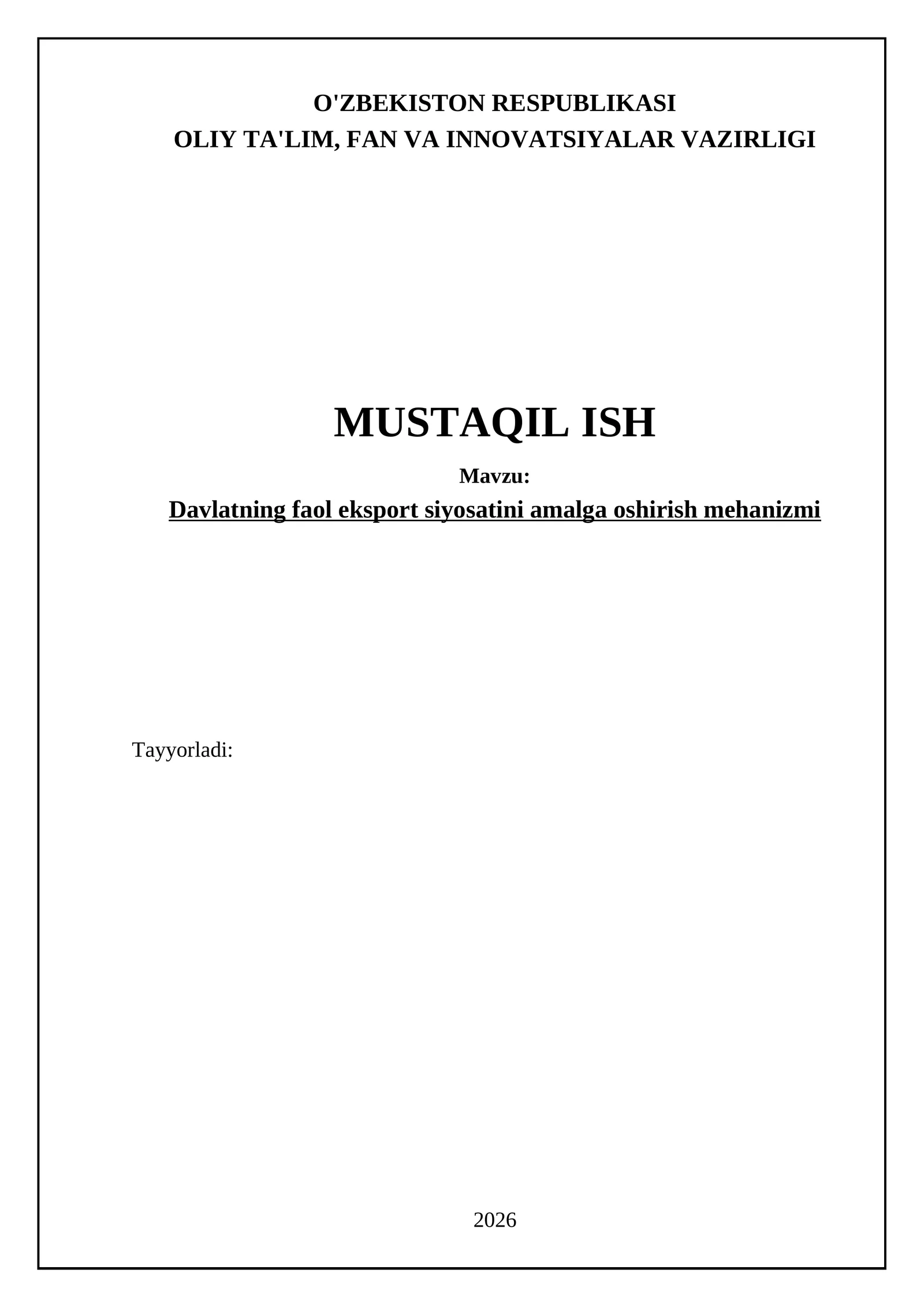 Davlatning faol eksport siyosatini amalga oshirish mehanizmi