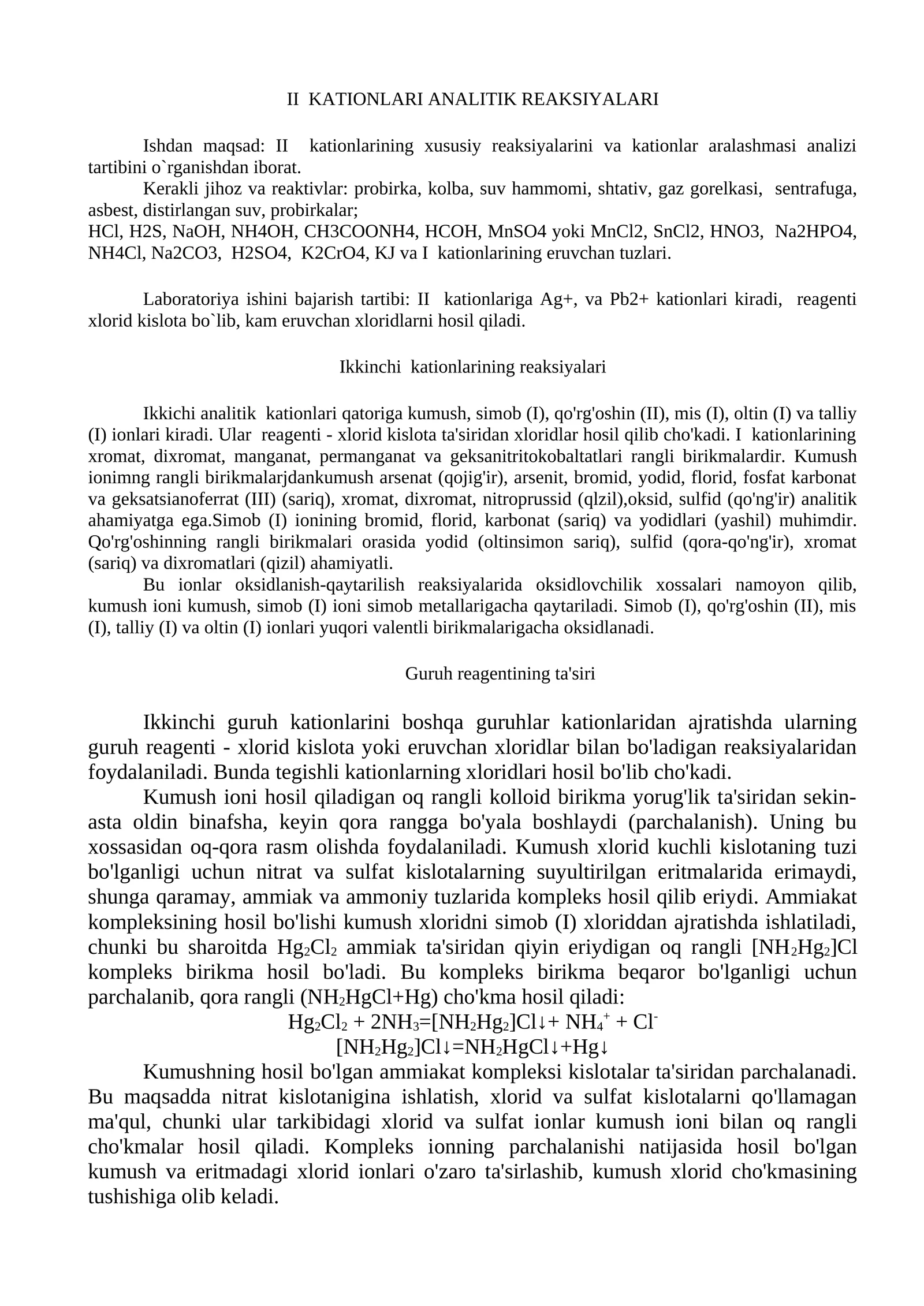 II KATIONLARI ANALITIK REAKSIYALARI