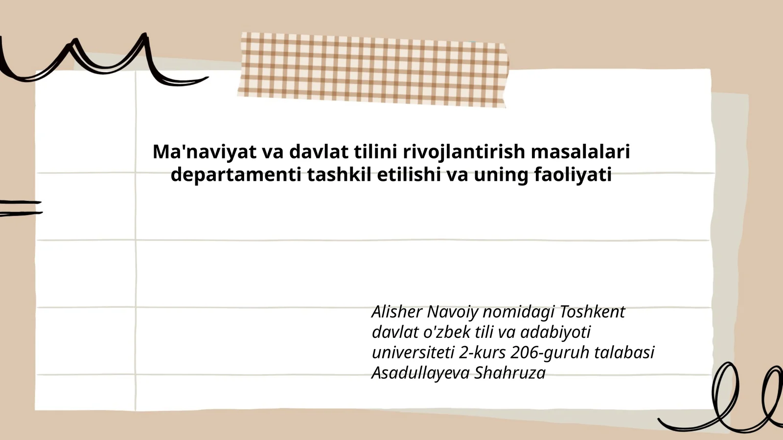 Ma'naviyat va davlat tilini rivojlantirish masalalari departamenti tashkil etilishi va uning faoliyati