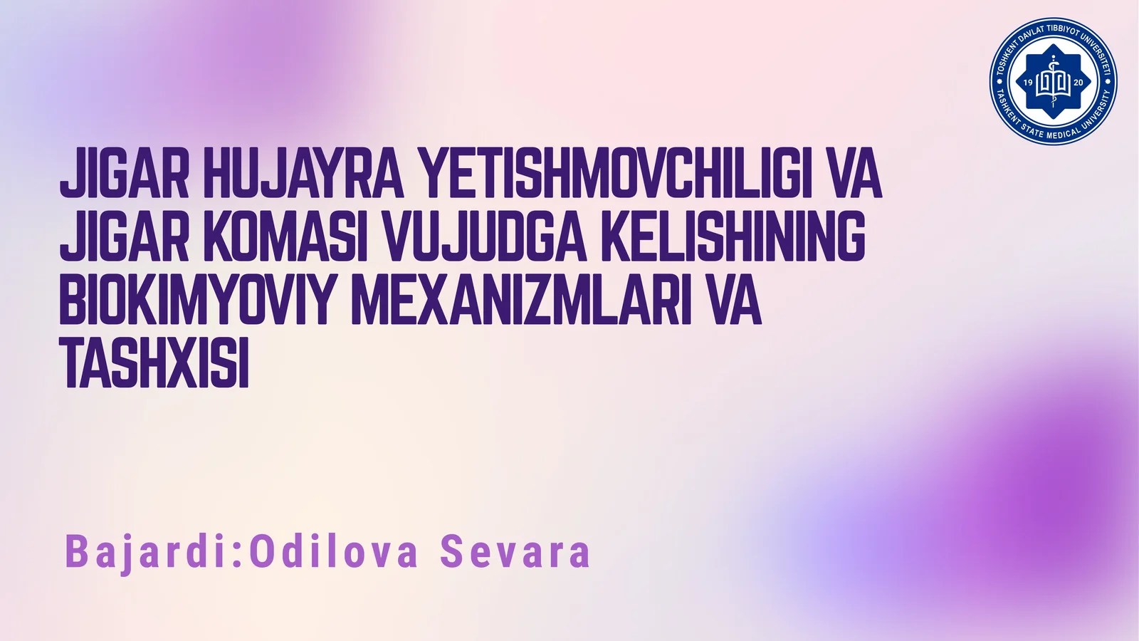 JIGAR HUJAYRA YETISHMOVCHILIGI VA JIGAR KOMASI VUJUDGA KELISHINING BIOKIMYOVIY MEXANIZMLARI VA TASHXISI