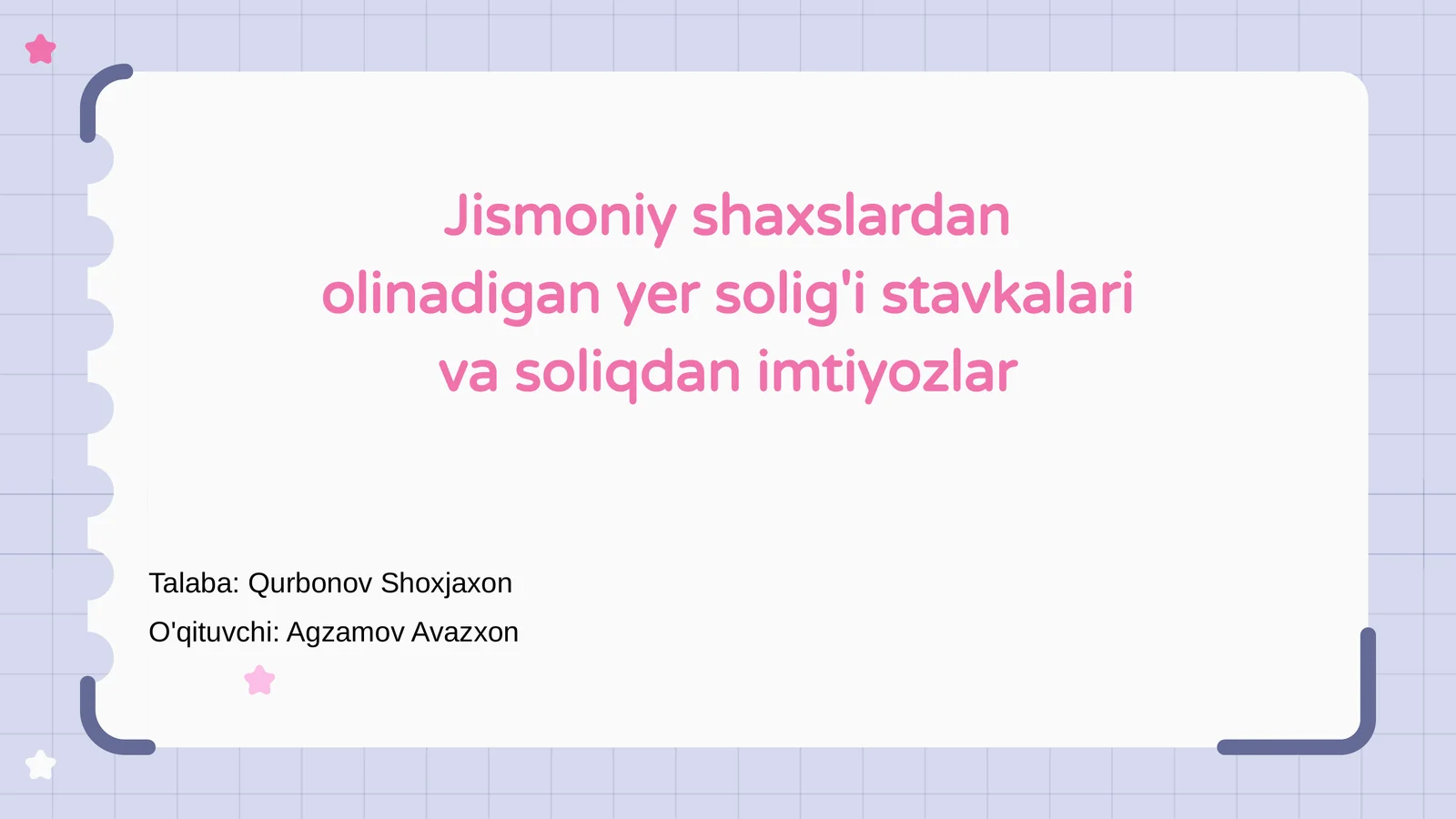 Yer soligʻi stavkalari va soliqdan imtiyozlar
