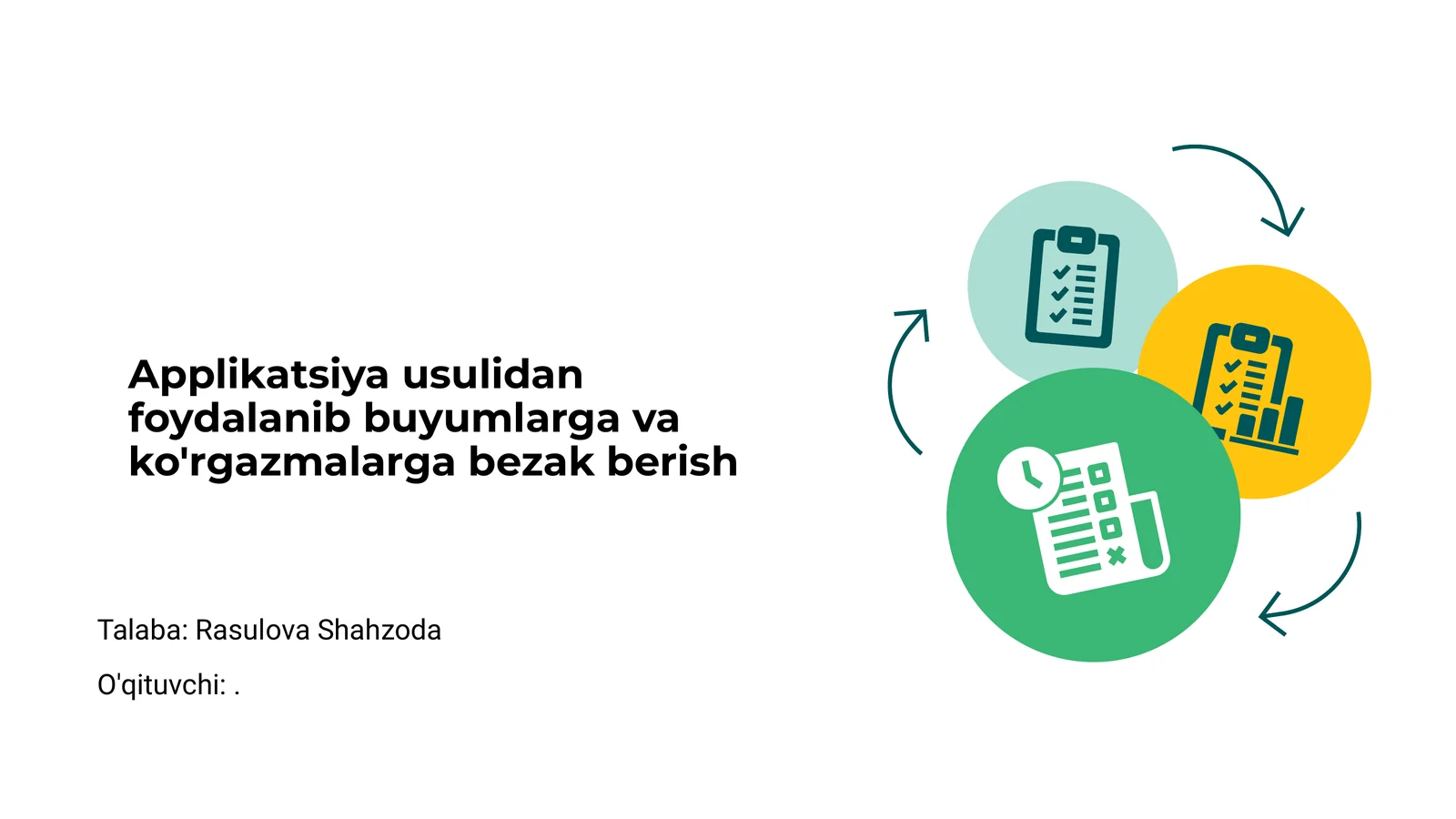 Applikatsiya usulidan foydalanib buyumlarga va ko'rgazmalarga bezak berish