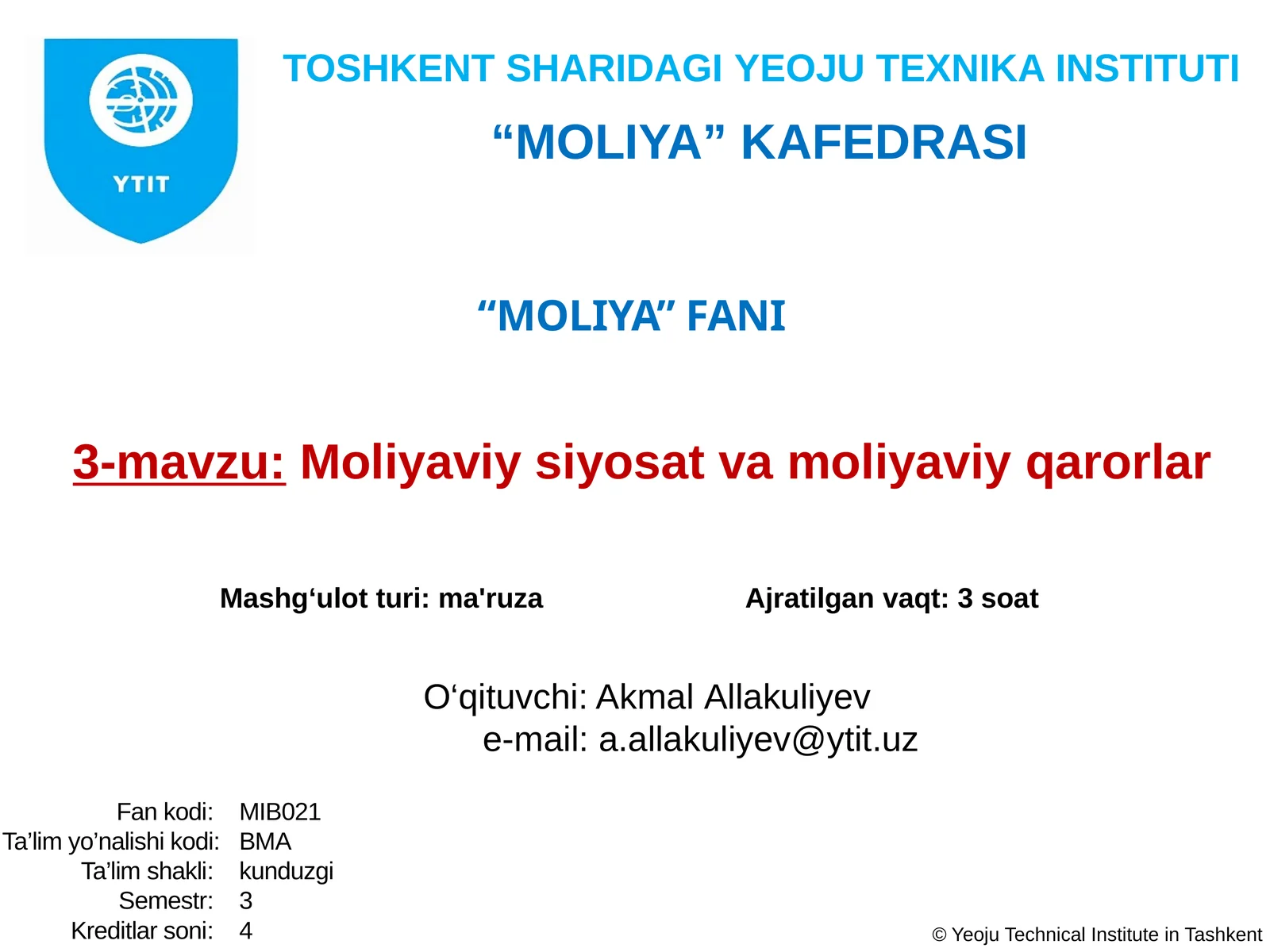 Moliyaviy siyosat va moliyaviy qarorlar