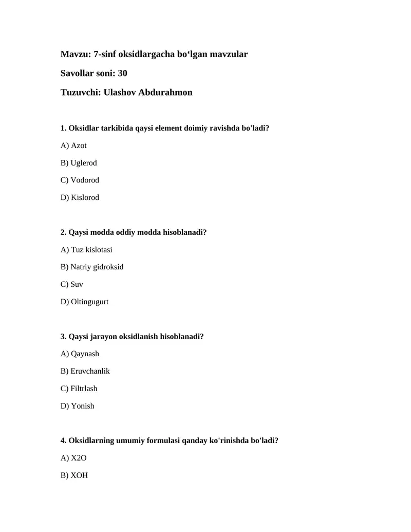 7-sinf oksidlargacha boʻlgan mavzular