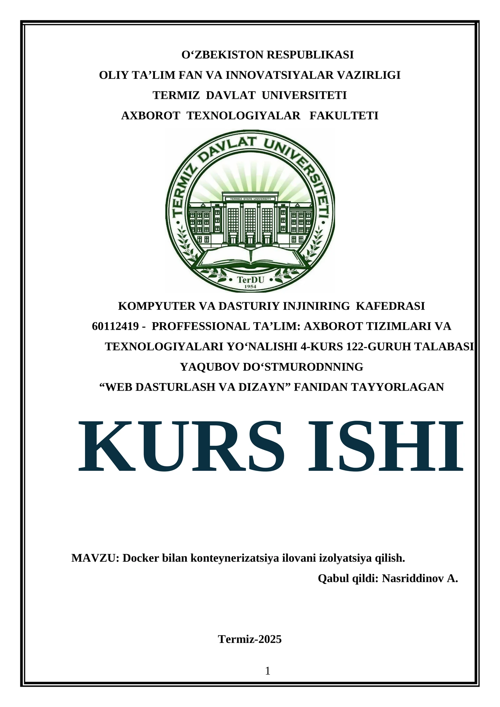 Docker bilan konteynerizatsiya ilovani izolyatsiya qilish