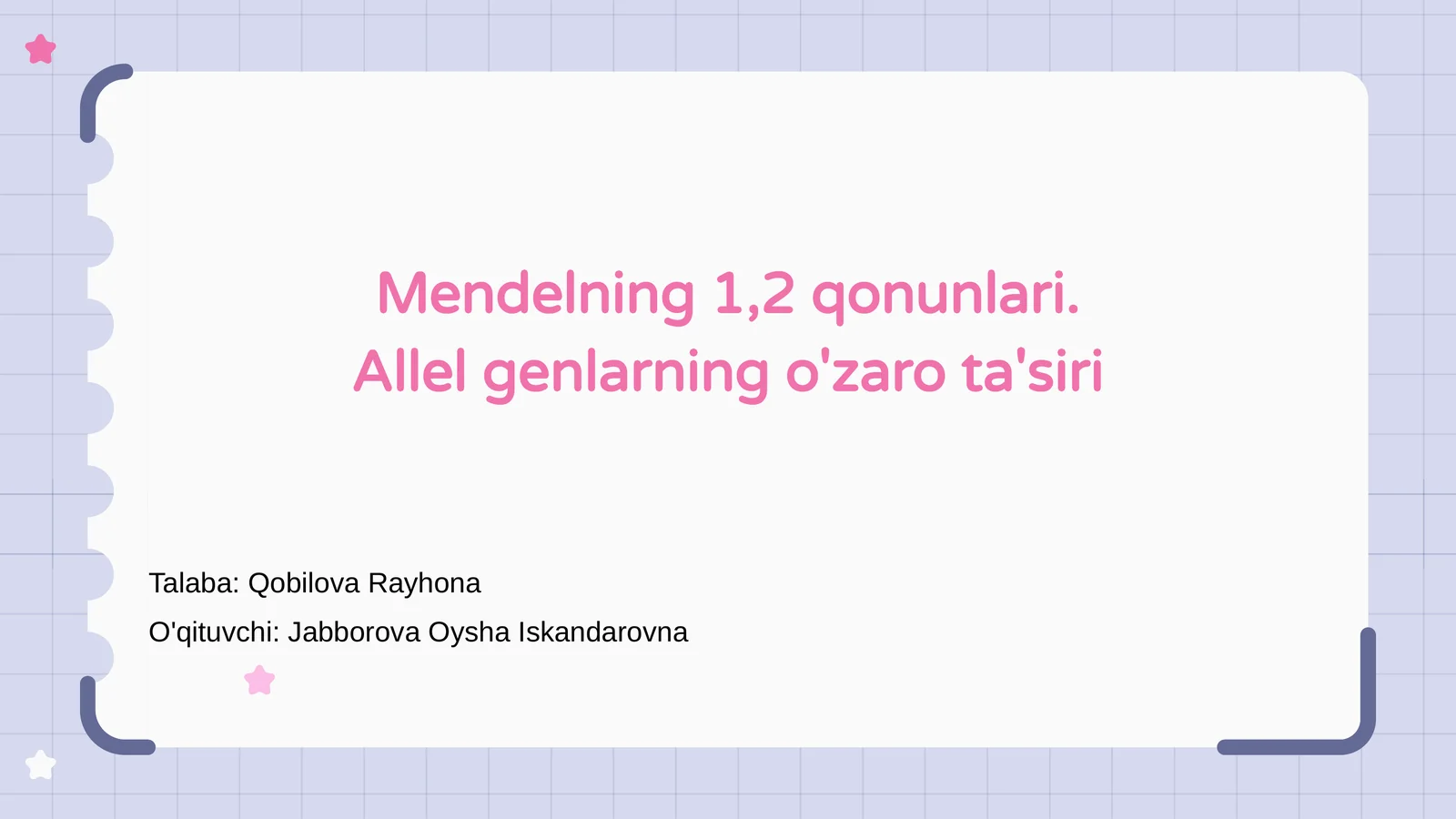 Mendelning 1,2 qonunlari. Allel genlarning o'zaro ta'siri