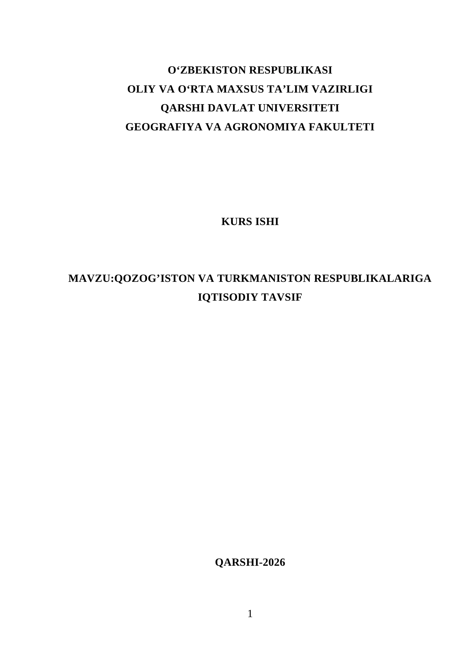 QOZOG’ISTON VA TURKMANISTON RESPUBLIKALARIGA IQTISODIY TAVSIF