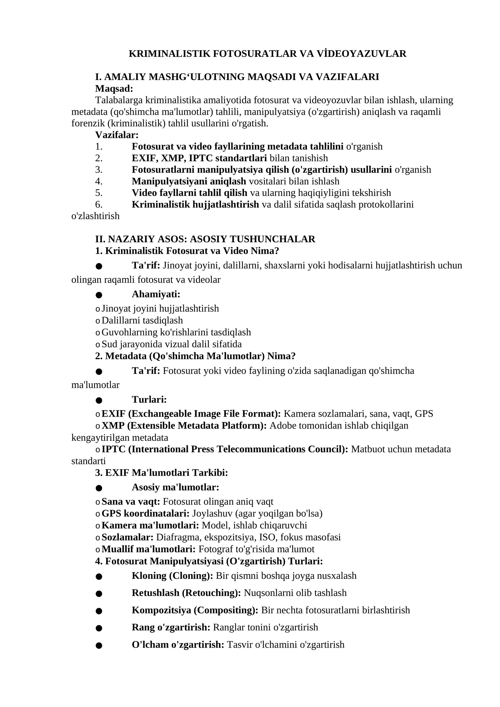 KRIMINALISTIK FOTOSURATLAR VA VİDEOYAZUVLAR