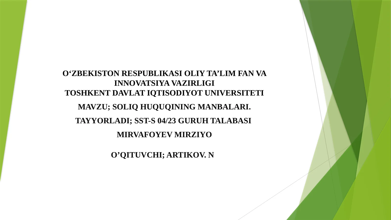 SOLIQHUQUQINING MANBALARI